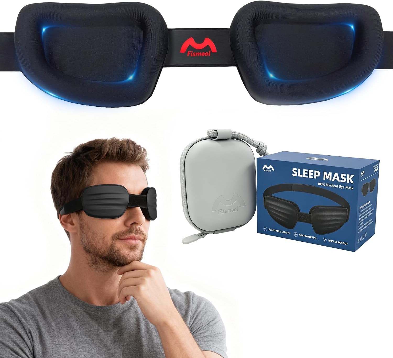 100% Blackout Sleep Eye Mask for Women Men, Zero Pressure Sleeping Mask - Sleeping Mask and Eyelash Friendly Night Blindfold, Adjustable Ultra Soft Comfortable for Dry Eye Mask (Black)