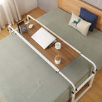 TigerDad Adjustable Overbed Table with Wheels, Mobile Laptop Desk on Wheels for King Queen Bed, Height Adjustable Rolling Computer Cart with Stand, Ancient Oak