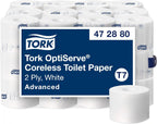 Tork Coreless High-Capacity Toilet Paper Roll White T7, Advanced, 2-Ply, 36 x 1000 sheets, 472880