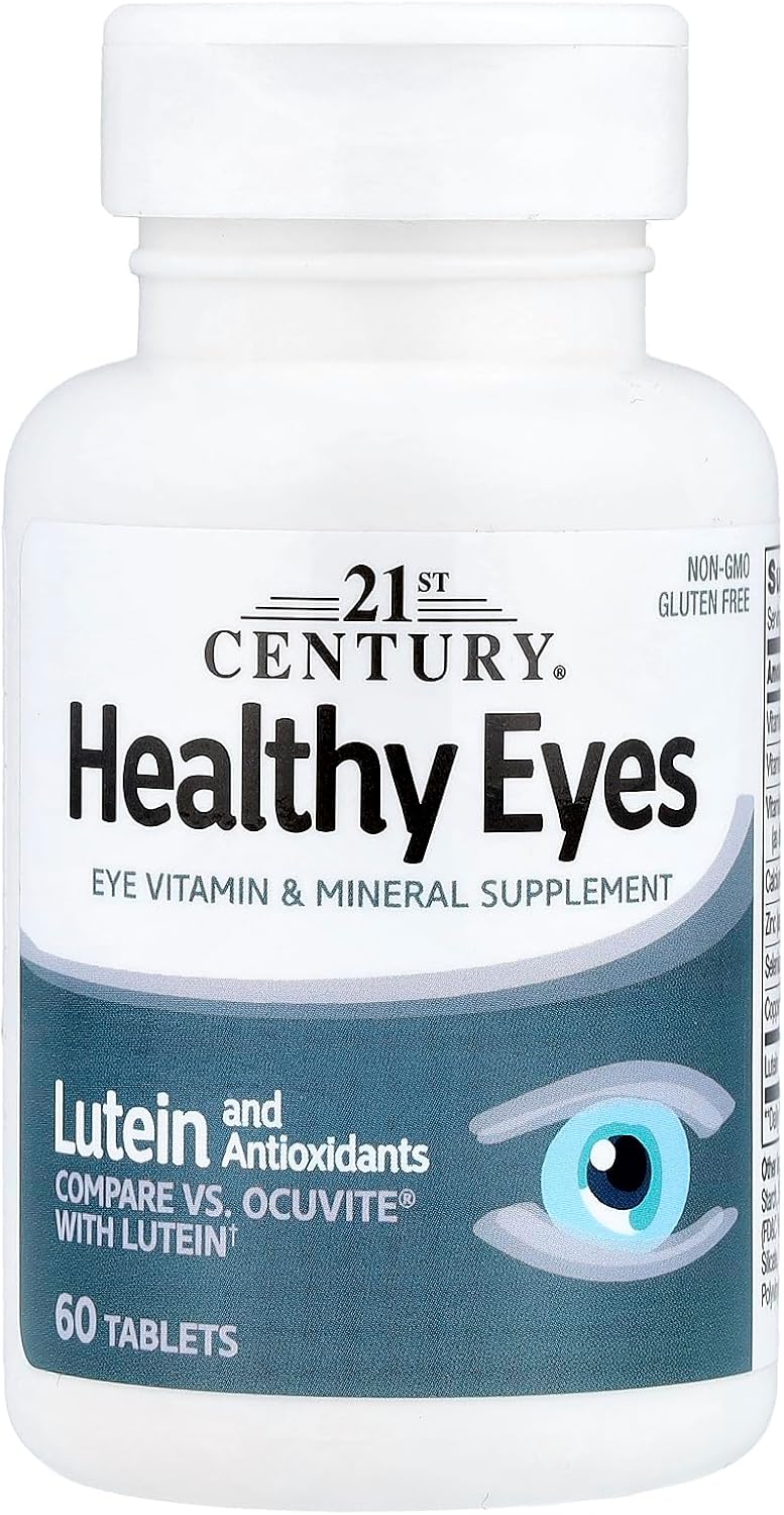 21st Century Healthy Eyes with Lutein Tablets, (60 Count), Eye Vitamins & Mineral Supplement with Antioxidants for Vision Support, Eye Health Supplements for Adults & Seniors, Non GMO & Gluten Free