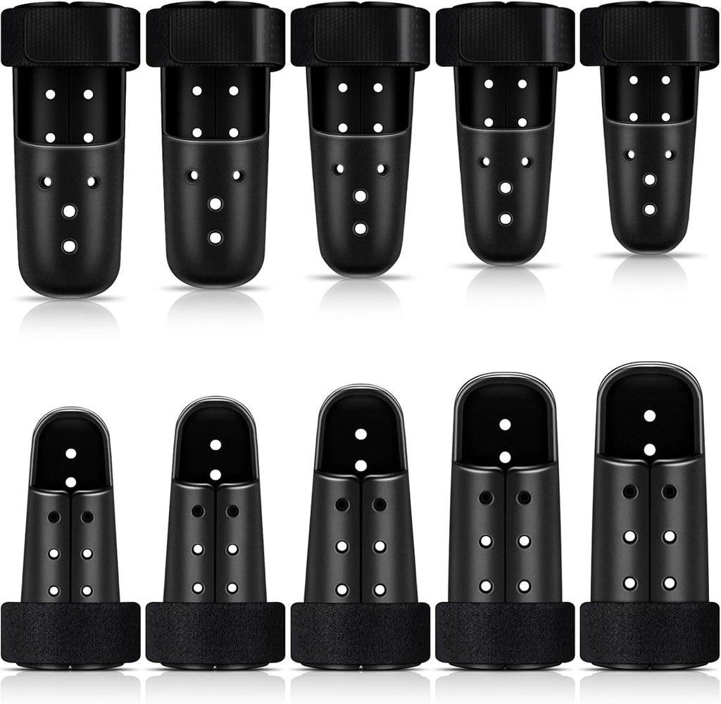 BBTO 10 Pcs Mallet Finger Splint, 5 Sizes Finger Support Brace Stabilizer Straightener Plastic Fingertip Protectors Arthritis Knuckle Immobilization for Thumb Pinky Middle Index Ring(Black)
