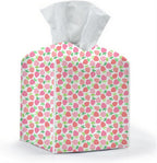 Tissue Box Cover, Tissue Box Holder, Square with Belt Bottom, PU Leather Decorative Organizer for Desk, Tabletop, Countertop Bathroom, Toilet Car, Office, Dresser Bedside, Aesthetic Strawberry Decor