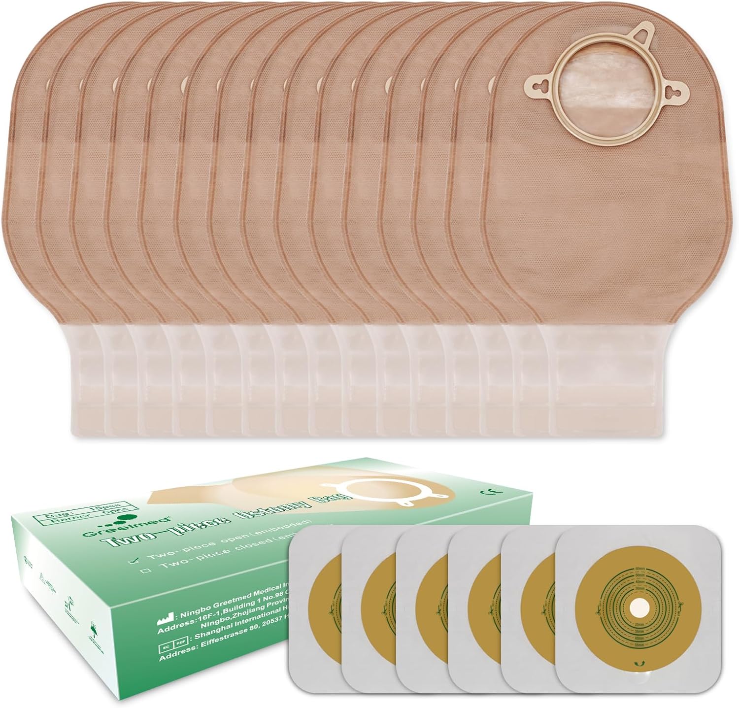 21 PCS Colostomy Bags Two Piece Ostomy Bag Ostomy Supplies Drainable Pouches with Closure for Ileostomy Colostomy Urostomy Stoma Care Cut to Fit (15 PCS Bags+6 PCS Barrier)