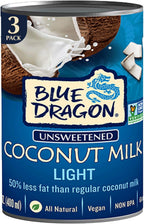 Blue Dragon Light Coconut Milk - 13.5oz (Pack of 3) - 50% Less Fat - Vegan, Gluten Free, Unsweetened - Ideal For Curries, Soups & More - Non-BPA Canned Coconut Milk