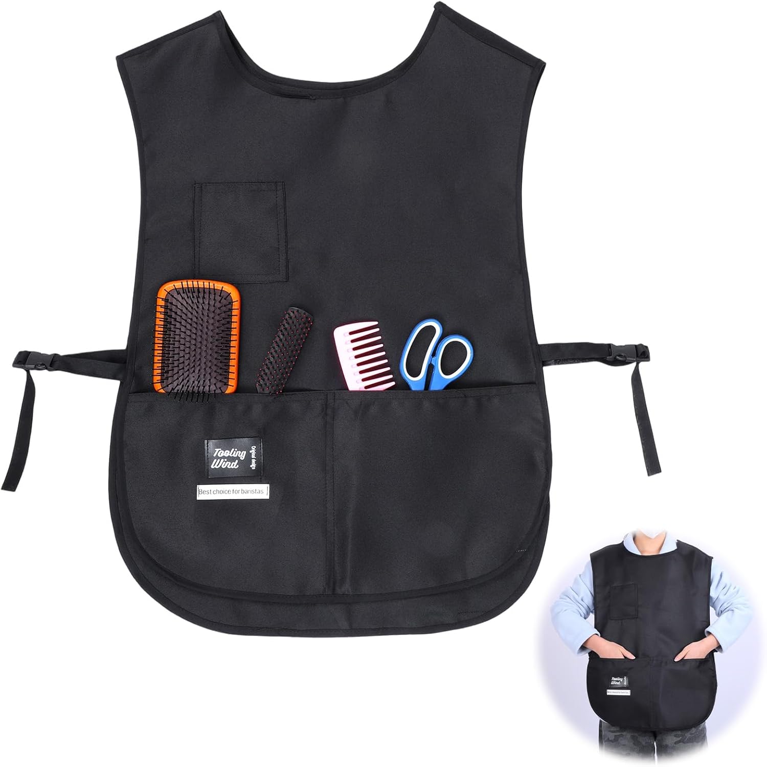 Barber Smock Waterproof Cobbler Apron With Pockets Hairdresser Barber Aprons Barbers Vest Jackets Hair Stylist Apron for Women Men for Chef Kitchen Cleaning Hairstylist Side Strap Snap Closure
