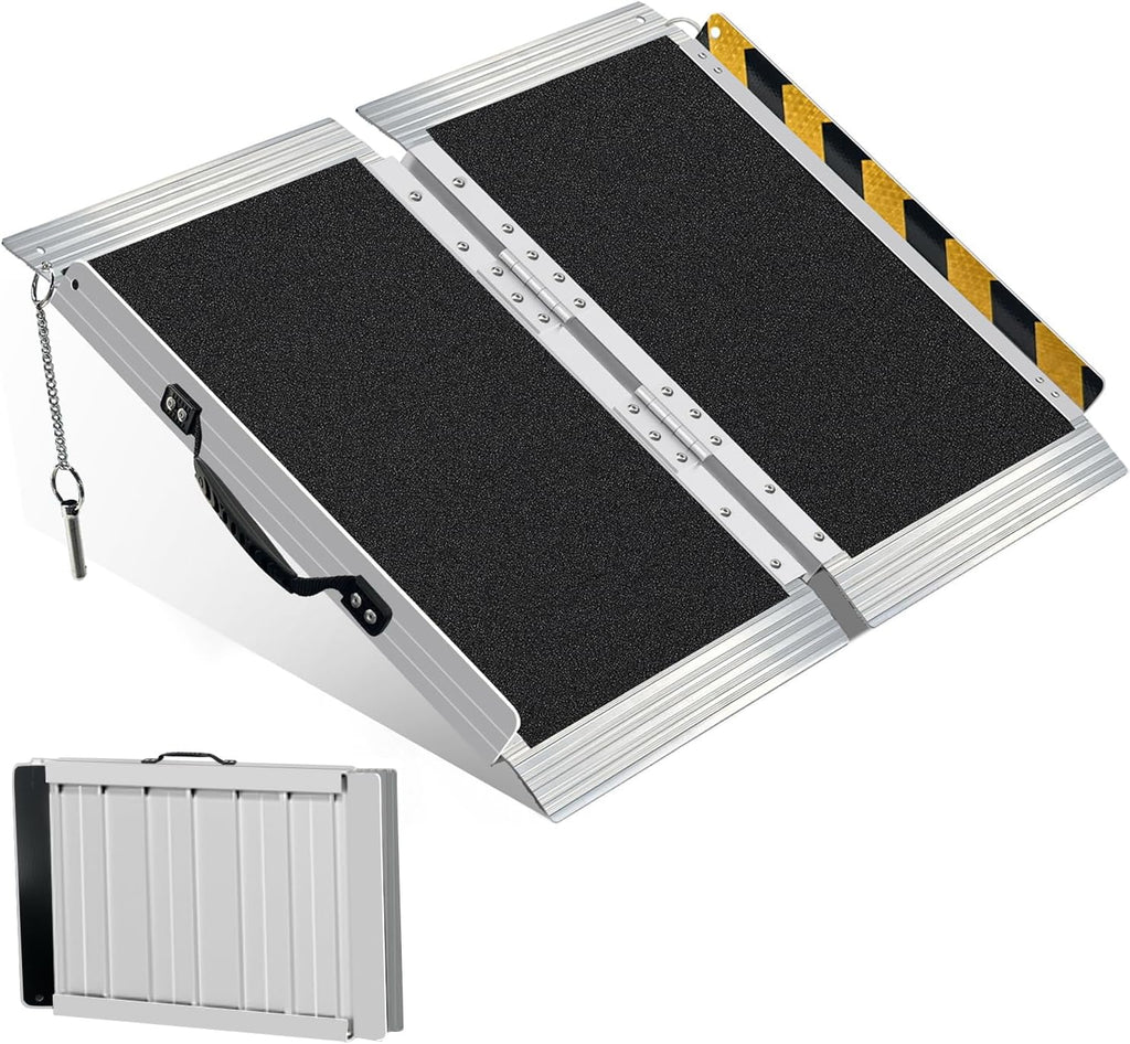 2FT Wheelchair Ramp for Door Thresholds & Curbs - Ultra Lightweight 8.6 lbs, Portable Foldable Design, 800 lbs Capacity, Non-Slip Surface, Recommended for 1-3 Inch Steps
