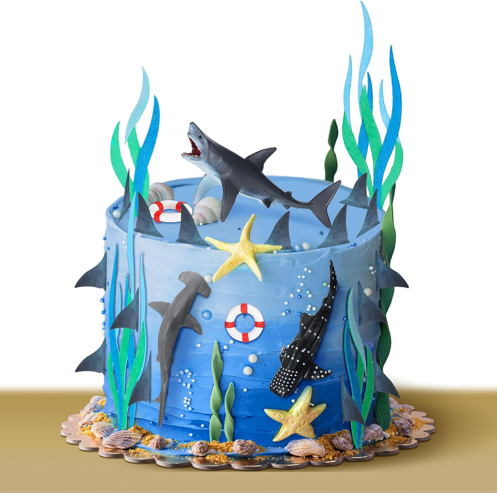 Geyee 18 Pack Shark Cake Toppers for Attack Sea Creatures Decor Shark Figurines Decorations Ocean Theme Cupcake Picks for Birthday Shower Party Favors Supplies