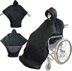 Waterproof and windproof winter wheelchair full body warm blanket, blackcotton lined wheelchair comfort cover, hooded raincoat poncho cover,suitable for adult wheelchair body protection blanket, large