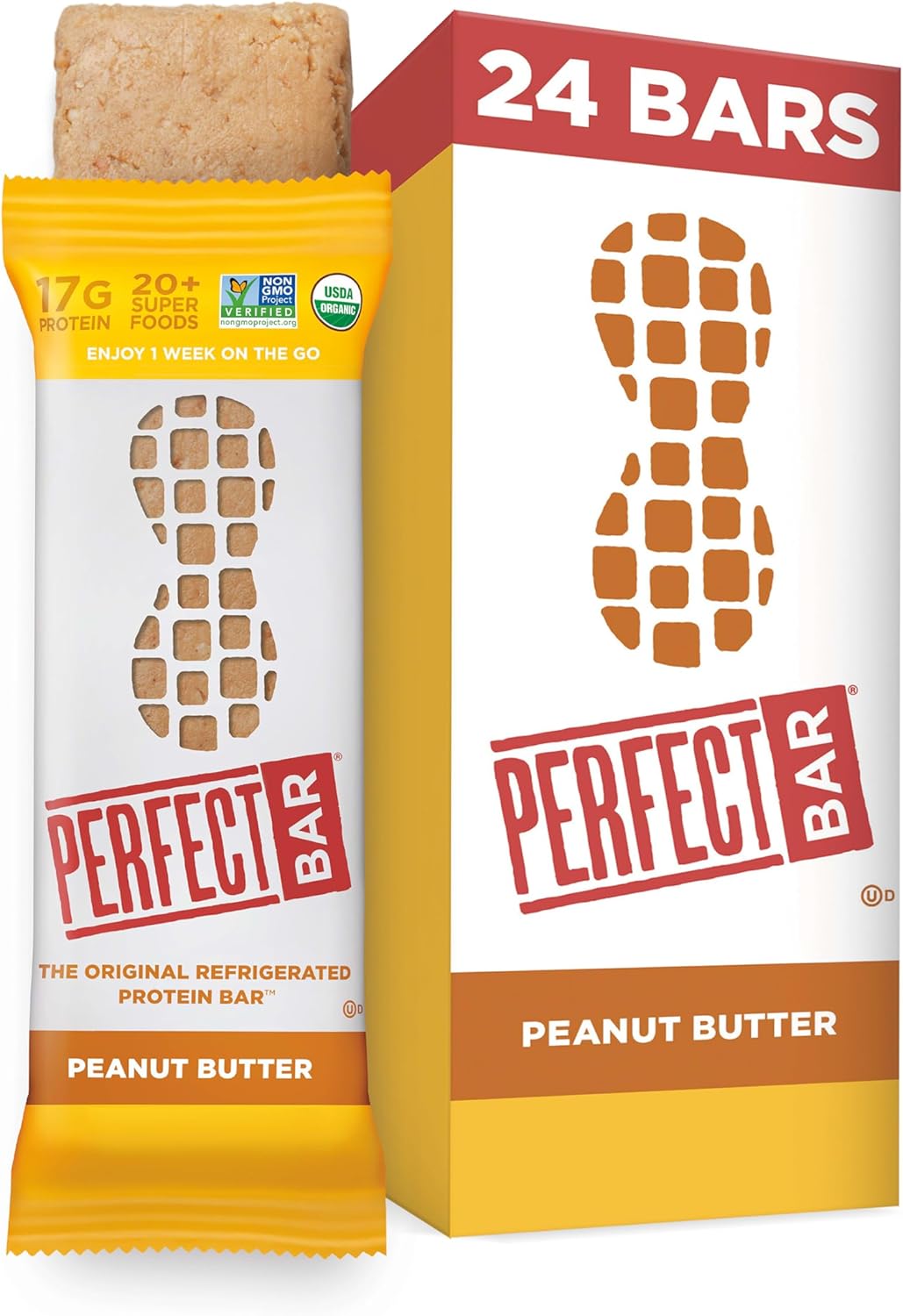 Perfect Bar Original Refrigerated Protein Bar, Peanut Butter, 2.5 Ounce Bar, 8 Count (Pack of 3)
