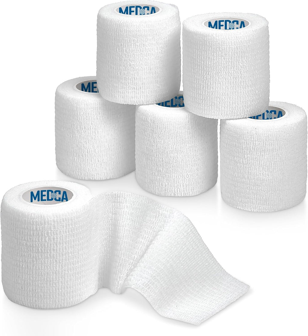 6 Pack, Self Adherent Cohesive Tape - 2” x 5 Yards, Self Adhesive Bandage Rolls & Sports Athletic Wrap for Ankle, Wrist, Knee Sprains and Swelling, Vet Wraps in White Color