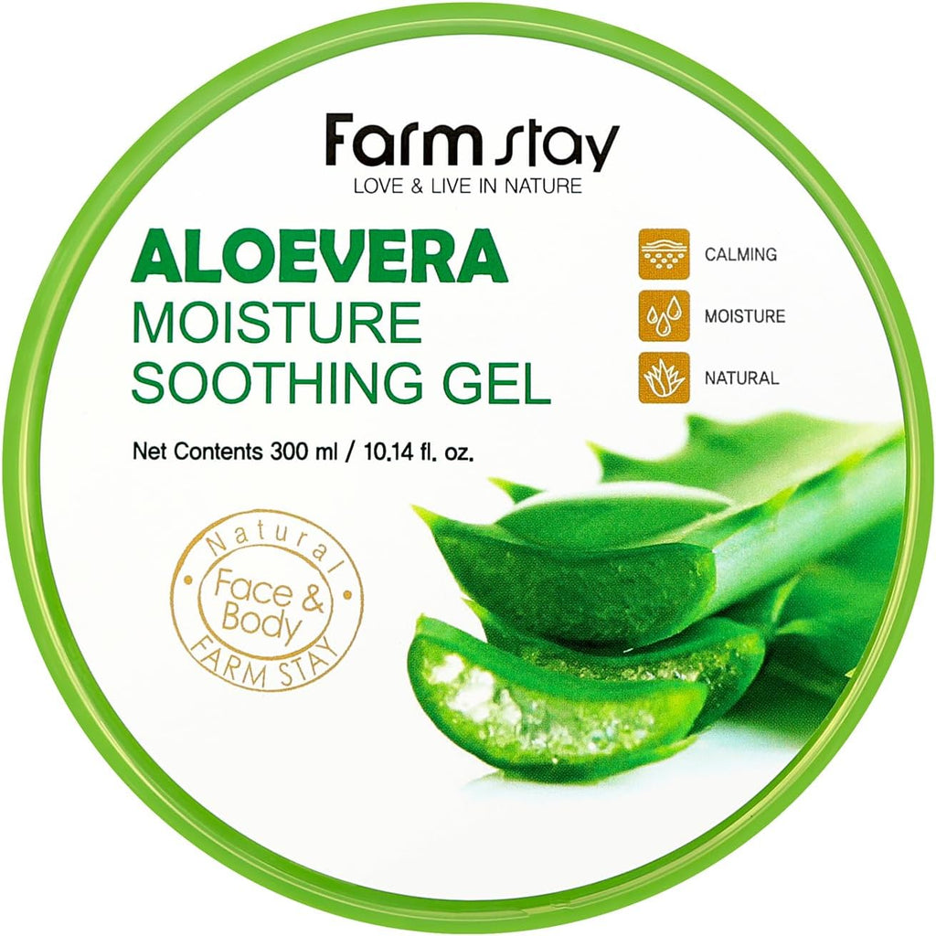 FARMSTAY Aloe Vera Moisture Soothing Gel - Hydrating Face Moisturizer - After Sun Gel for UV-Exposed Skin - Lightweight Body Moisturizer - 10.14 oz