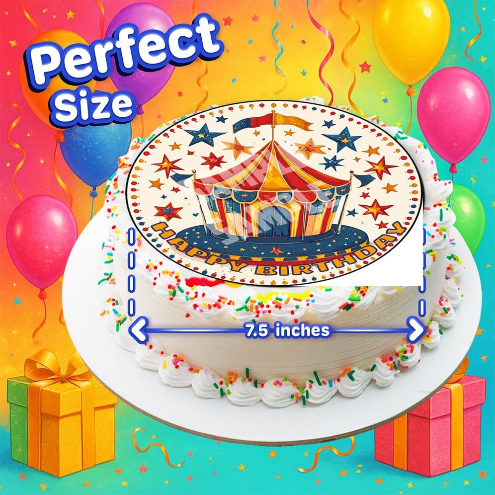 7.5x Inch Edible Cake Toppers – Circus Themed Birthday Party Collection of Edible Cake Decorations