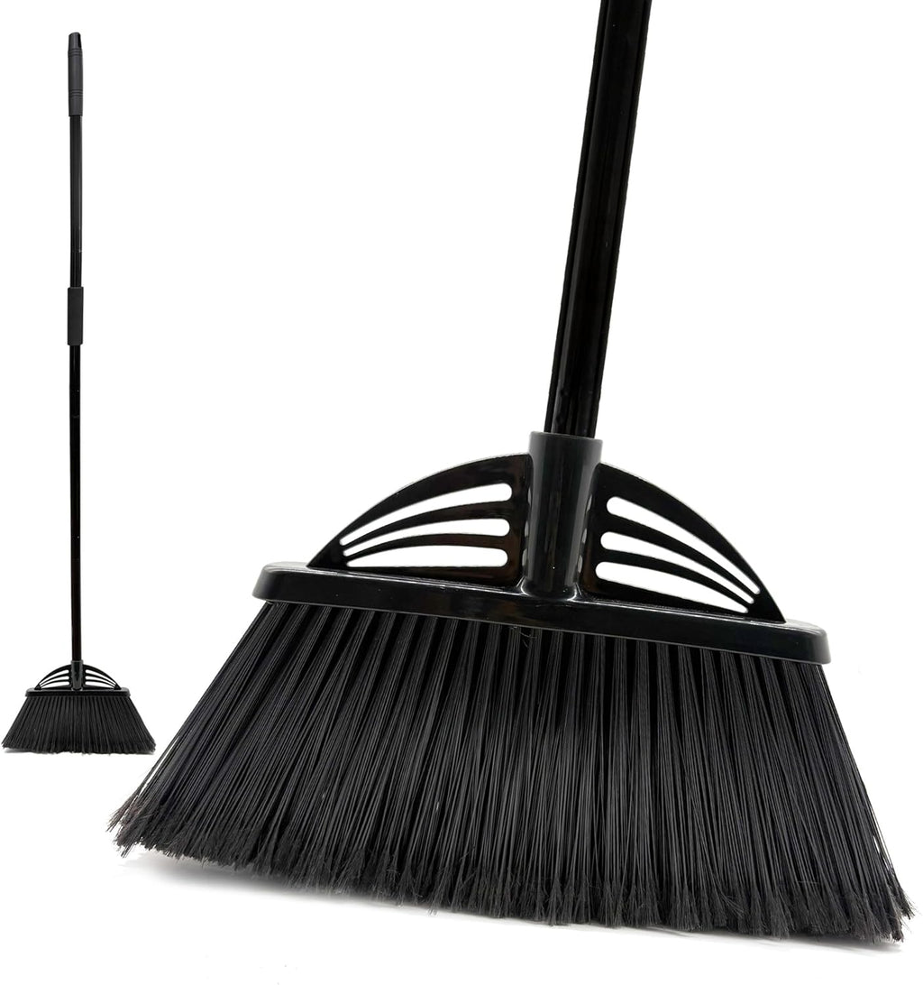 Four-Section Rod Long-Handled Broom,Heavy-Duty Broom, Angle Broom for Outdoor/Indoor（Black）