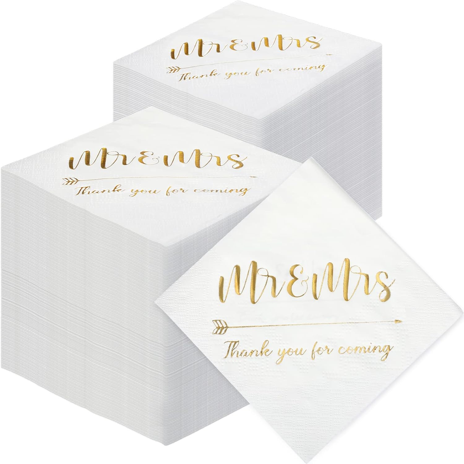 Teling 400 Pcs Wedding Napkins Gold Foil 3 Ply Mr Mrs Wedding Cocktail Napkins for Reception Engagement Bridal Shower Party Supplies Beverage Dessert Table Decorations(White)