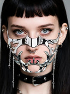 Cyber Punk Half Mask for Women Men Y2K Metal Face Mask Liquid Irregular Cyborg Face Chain Cosplay Jewelry Gifts