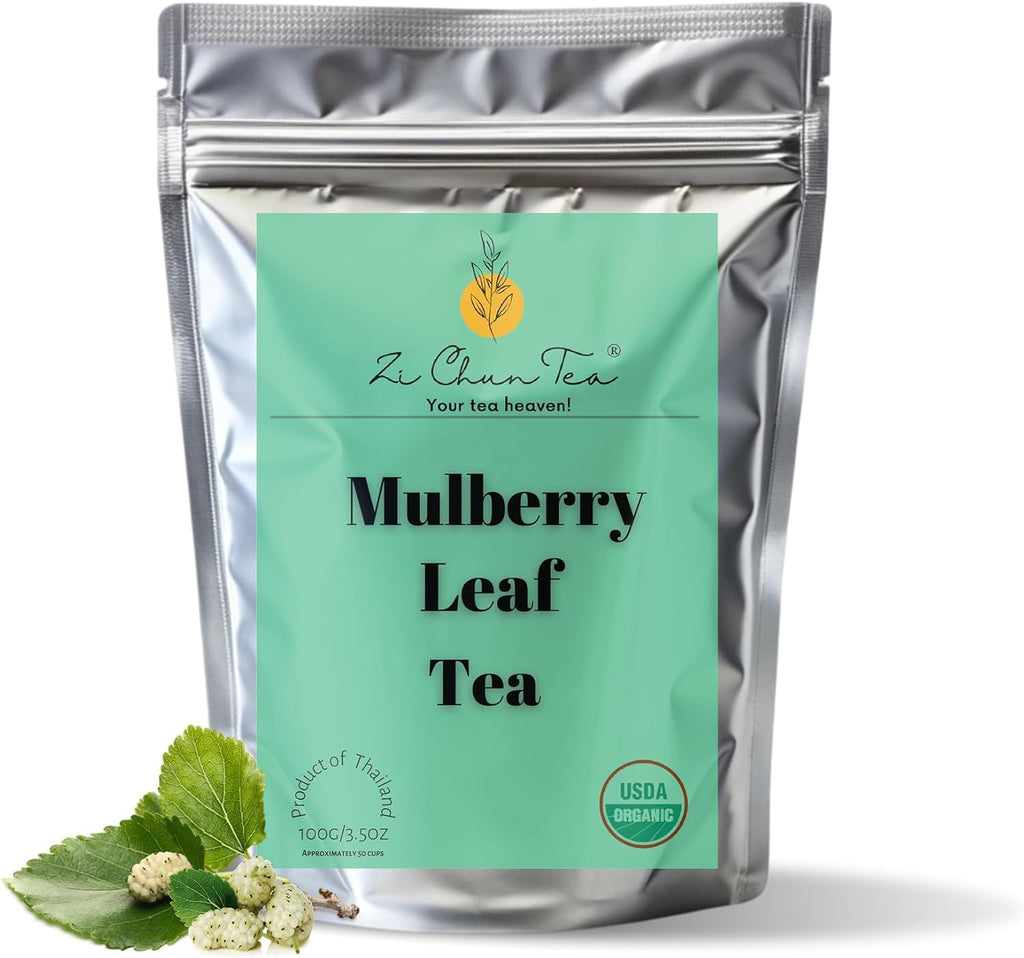 Zi Chun Tea | Organic White Mulberry Leaf Tea Morus alba | Premium Loose Leaf Herbal Tea, Whole Mulberry Leaves, Naturally Caffeine-Free, Herb Hoja de Morera – 3.5 oz