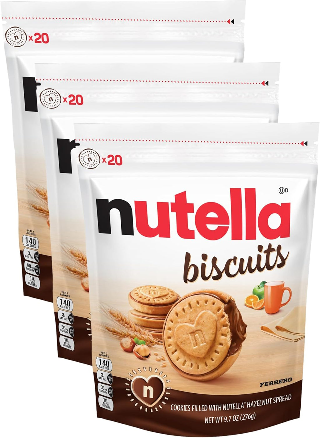Nutella Biscuits, Hazelnut Spread With Cocoa, Sandwich Cookies, 20-Count Bag (Pack of 3)
