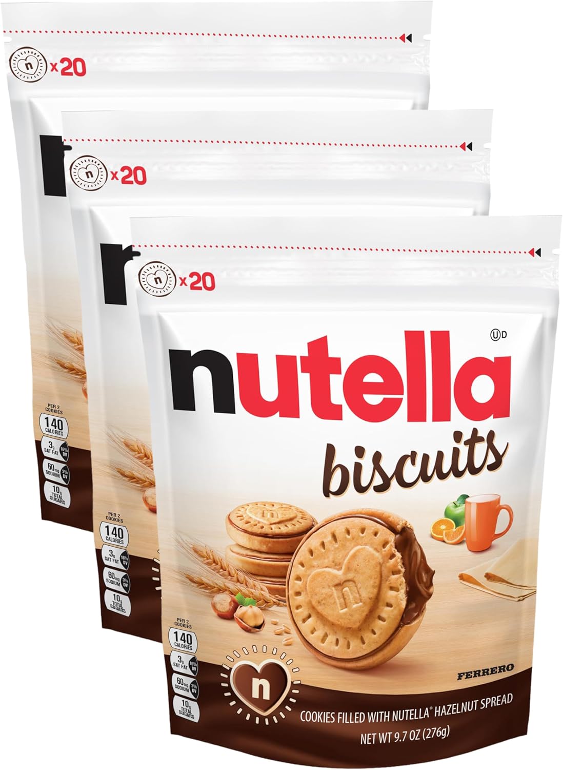 Nutella Biscuits, Hazelnut Spread With Cocoa, Sandwich Cookies, 20-Count Bag (Pack of 3)
