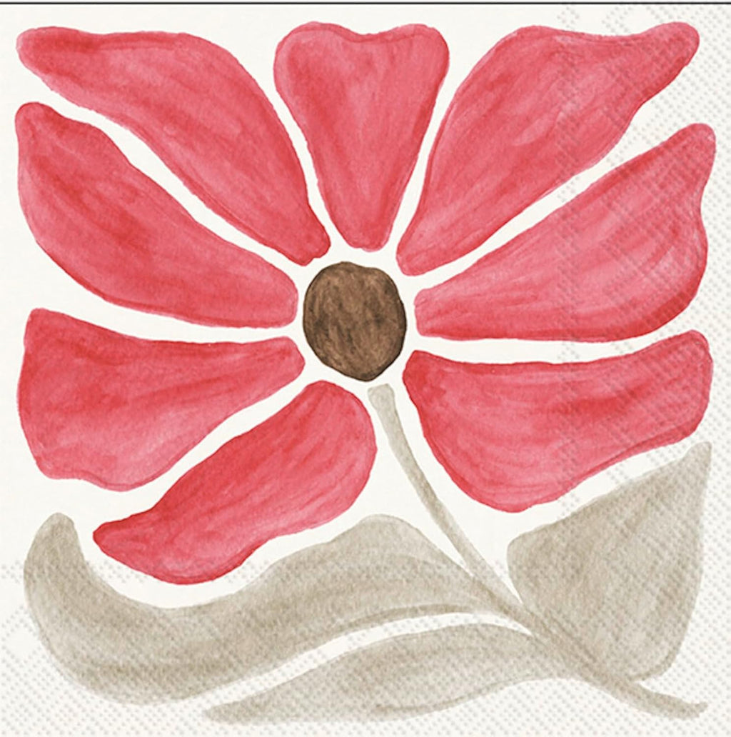 IHR Ideal Home Range Cocktail Napkins Disposable 3-Ply Paper Party Napkin Pack, 5" x 5", Modern Petals Red, 20-Count