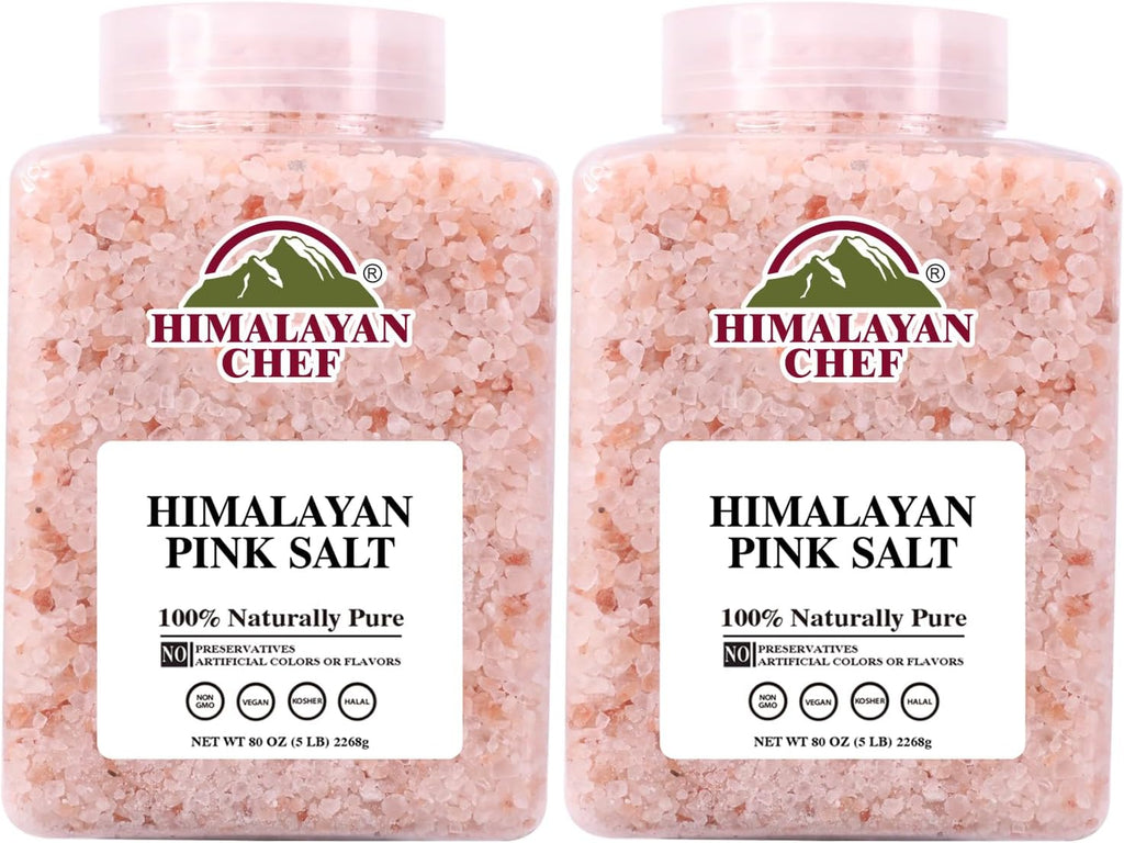 Himalayan Chef Coarse Pink Himalayan Salt, 5 lbs 2-Pack - Pure, Natural, Mineral-Rich, Kosher, Ideal for Grinder Refills, Cooking, Seasoning, Baking