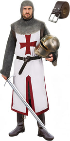 UQJE Mens Medieval Crusader Costume Knights Templar Tunic Halloween Renaissance Midevil Suit