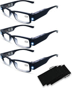 3 Pack Reading Glasses with Lights and Magnifier Reading Glasses with Lights in The Frame Bright Led Readers Magnifying Glass with Light for Men Women Led Readers Eyeglasses+1.5