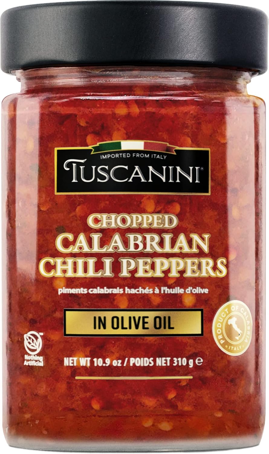 Tuscanini Premium Chopped Calabrian Chili Peppers In Olive Oil, 9.2oz, Just 3 ingredients, All Natural, Nothing Artificial, Product of Italy, Kosher