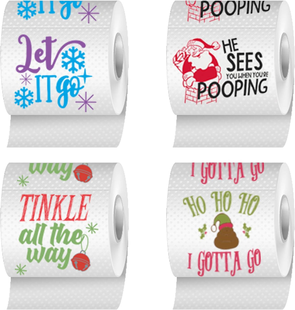 Christmas Toilet Paper Roll Pack of 4 – Holiday Gag Gifts, Funny Christmas Gifts, Perfect for White Elephant and Holiday Parties - Novelty, Santa, Xmas, Grinch and Funny Toilet Paper