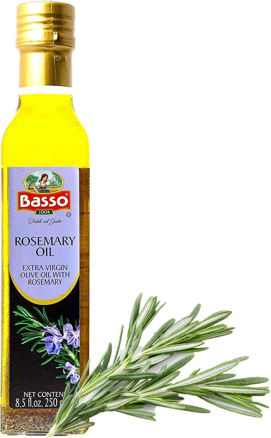 BASSO 1904 - Rosemary Oil, Infused Premium Extra Virgin Olive Oil, 8.5 Fl Oz (250 ml), Aromatic Essence, Enhance Flavor perfect Finishing Oil, Cooking, Dipping, Dressing, and Tasting