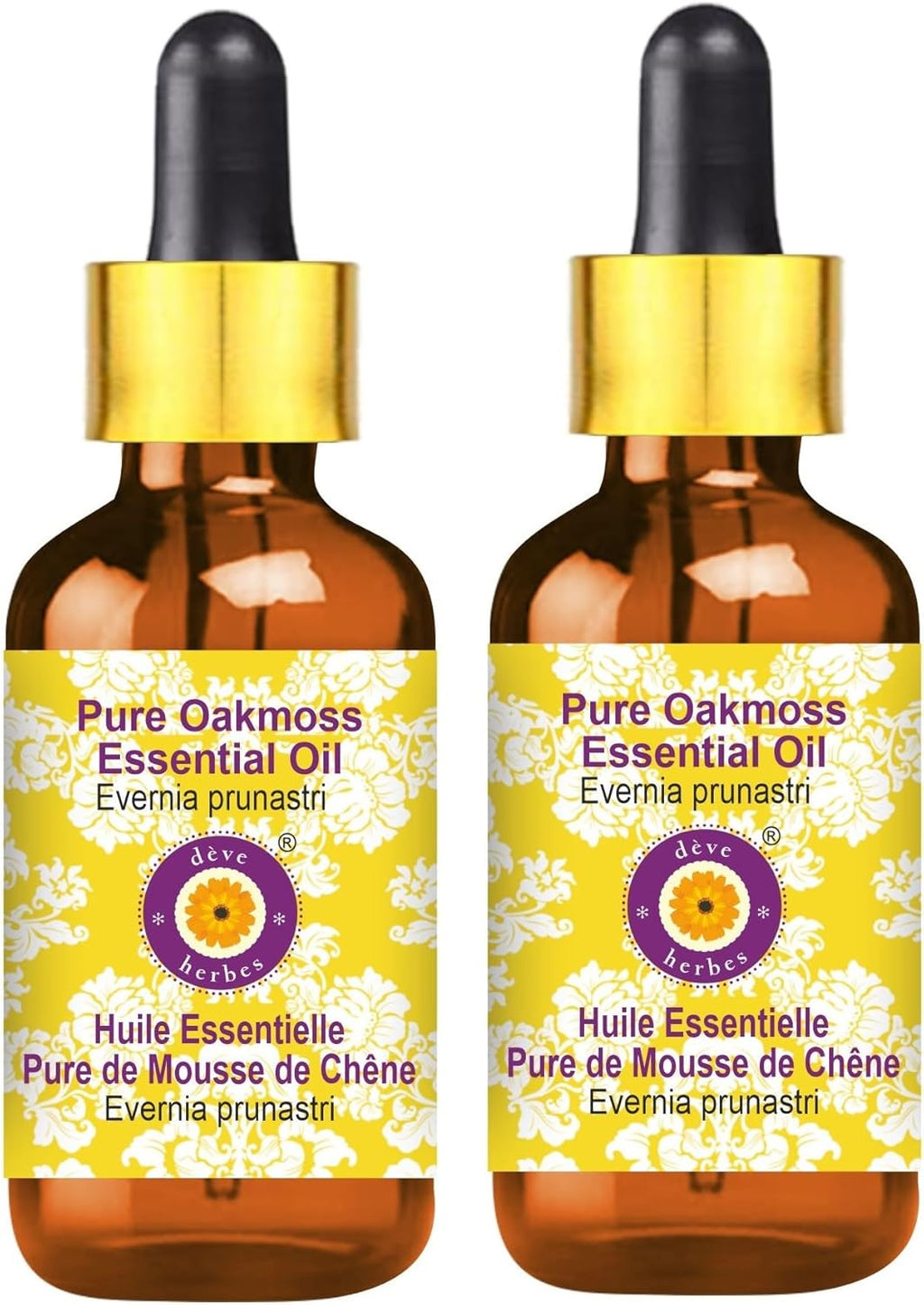 Deve Herbes Pure Oakmoss Essential Oil (Evernia prunastri) with Glass Dropper Steam Distilled (Pack of Two) 100ml X 2 (6.76 oz)