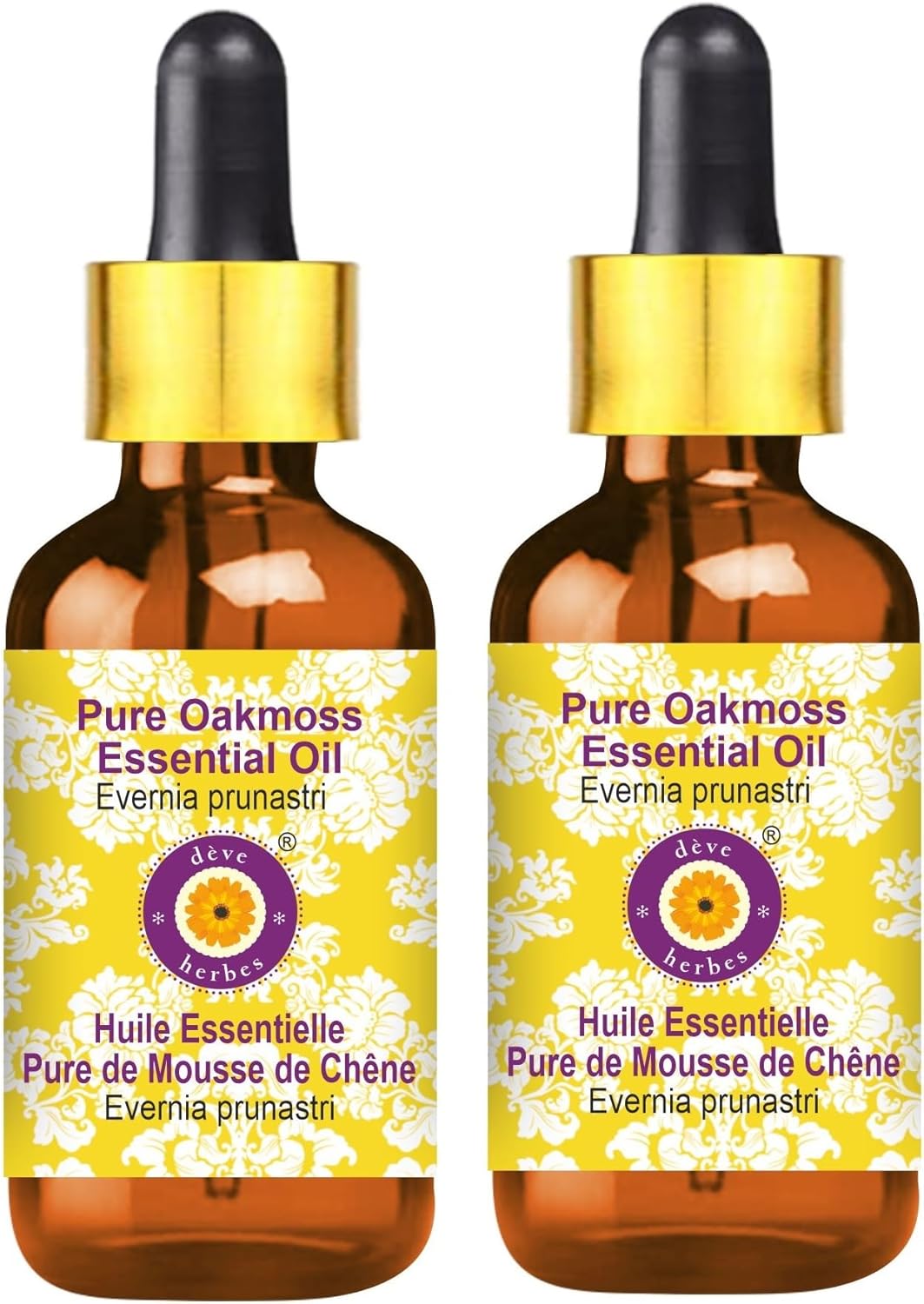 Deve Herbes Pure Oakmoss Essential Oil (Evernia prunastri) with Glass Dropper Steam Distilled (Pack of Two) 100ml X 2 (6.76 oz)