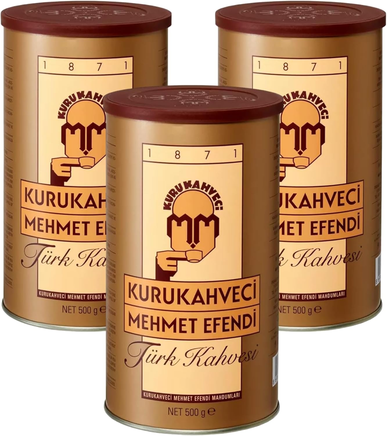 KURUKAHVECI MEHMET EFENDI Turkish Coffee, Arabica Beans, Roasted Ground,Rich Aroma, Fresh, Medium to Heavy-bodied, Original Taste Since 1871 (17.6 OZ / 500 Gr) Pack of 3