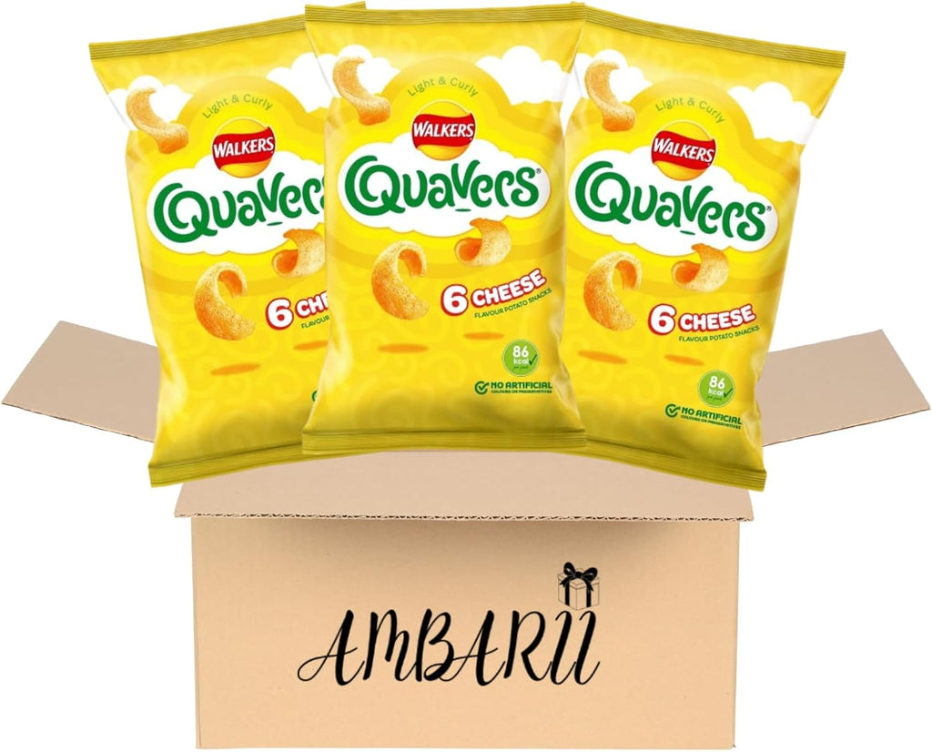 AMBARII Walkers Quavers Cheese Flavored Crisps, Snack Pack, 6 Count, Pack of 3