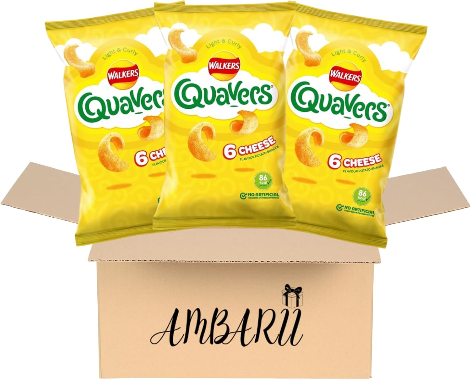 AMBARII Walkers Quavers Cheese Flavored Crisps, Snack Pack, 6 Count, Pack of 3