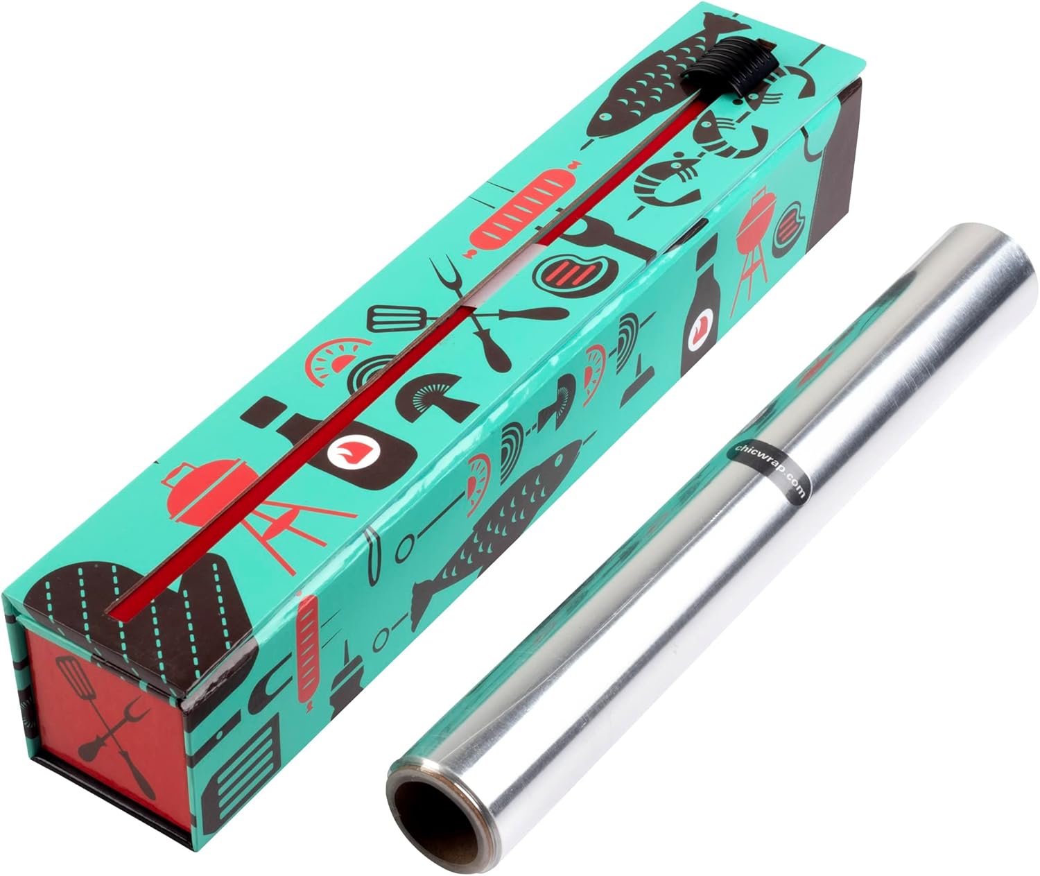ChicWrap BBQ Tools Refillable Foil Dispenser - One 12"x 30' Roll of Professional Grade Aluminum Foil - Reusable Dispenser w/Slide Cutter - Kosher Certified - Reduces Waste & Saves Money