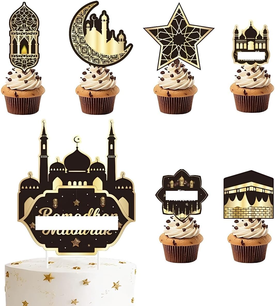13PCS Eid Mubarak Cake Cupcake Topper Set Ramadan Kareem Cake Decorations Muslim Islam Cupcake Picks Hajj Mubarak Festival Party Supplies Signs Decor