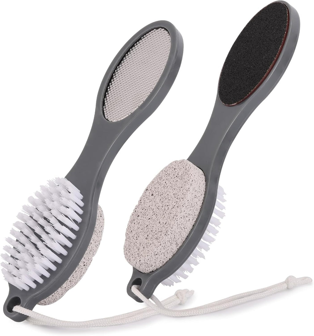 2 Pcs 4 in 1 Foot Scrubber Dead Skin Remover for Feet, Including Foot Files, Heel Scraper, Foot Brush and Pumice Stone, Multi Purpose Foot Callus Remover Pedicure Tools