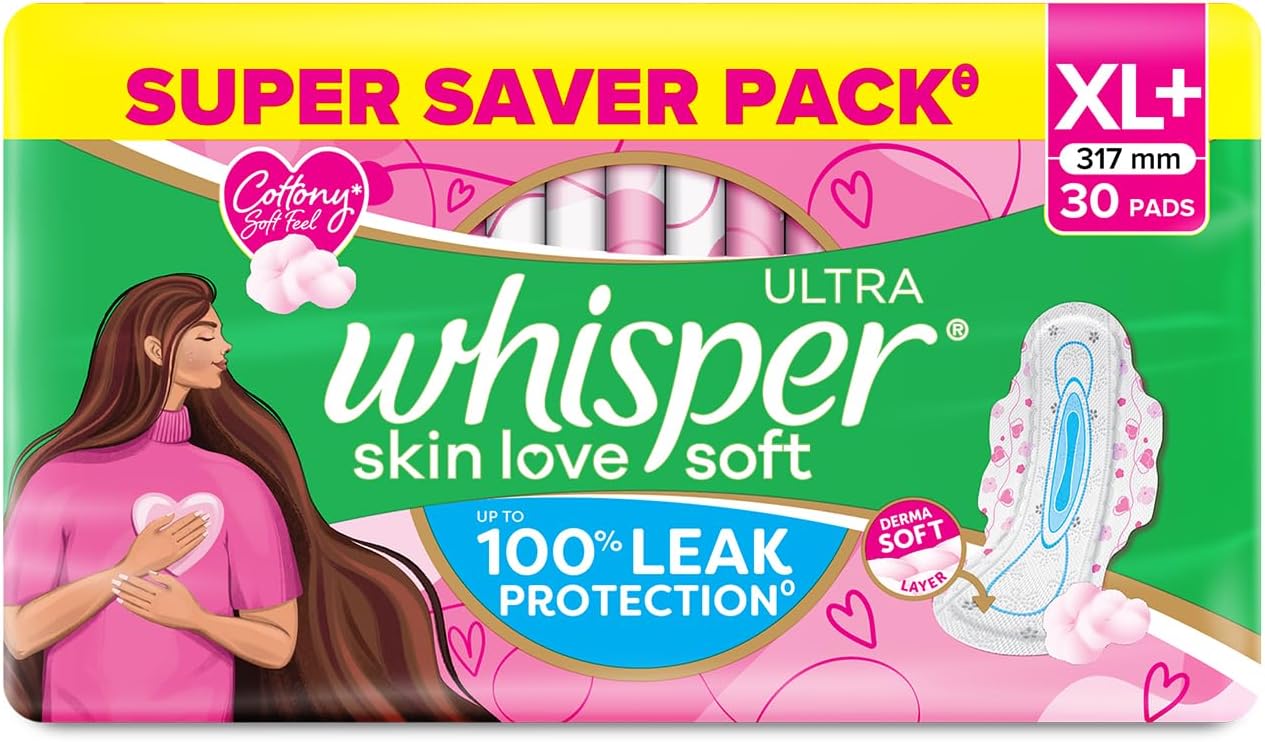Whisper Ultra Soft Sanitary Pads - 30 Pieces (XL Plus)