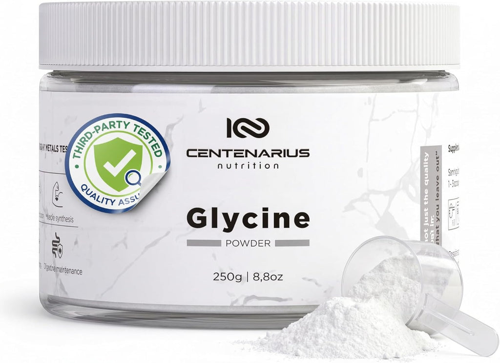 Premium Glycine Powder 250g | Amino Acids Supplement for Post Workout Muscle Recovery, Digestion, Sleep Aid + More - Vegan, Additive-Free, Third-Party Tested | Centenarius Nutrition