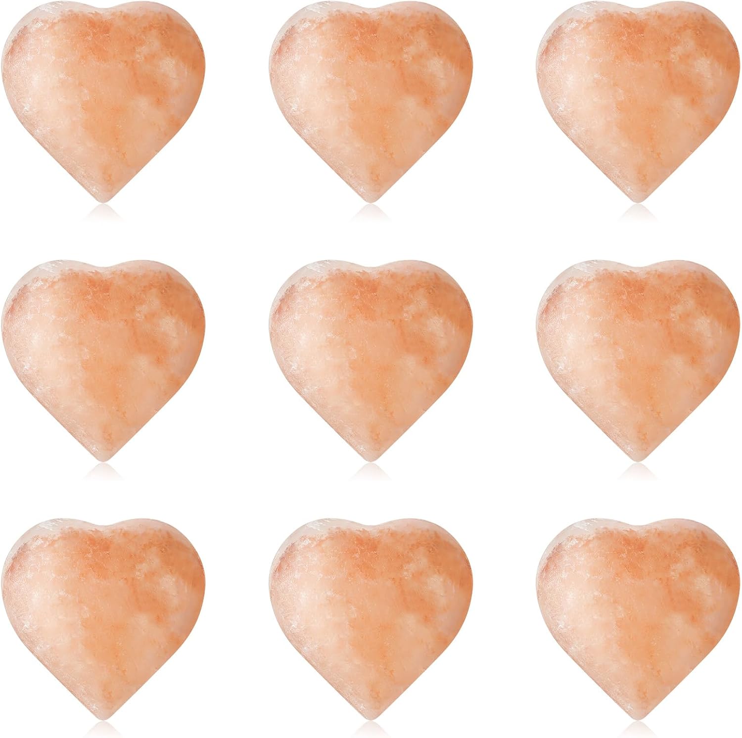10 Pcs Heart Massage Stones, Pink Crystal Himalayan Salt Stones Hot Hand-Carved Rocks for Massage Therapy Home Spa Deodorant and Salt and Sugar Scrubs, 2.7 x 2.7 x 1