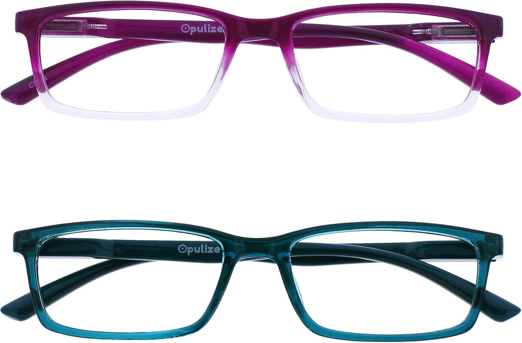OPULIZE SEE Blue Light Blocking Glasses for Women and Men, Narrow Frame, Spring Hinges, Anti-Reflective Computer Glasses, Purple,Turquoise (Pack of 2)