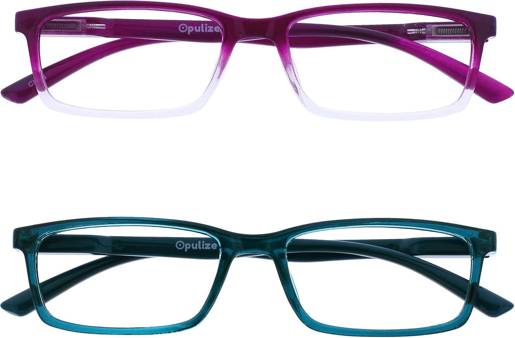 OPULIZE SEE Reading Glasses with Blue Light Blocking for Women and Men, Narrow Frame, Spring Hinges, Computer Gaming Glasses, Purple,Turquoise +1.5 (Pack of 2)