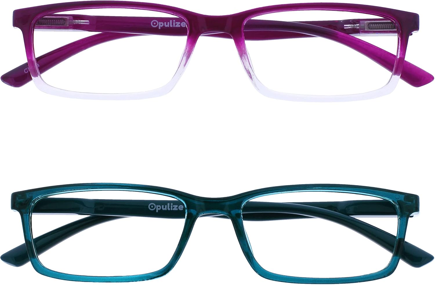 OPULIZE SEE Reading Glasses with Blue Light Blocking for Women and Men, Narrow Frame, Spring Hinges, Computer Gaming Glasses, Purple,Turquoise +1.5 (Pack of 2)
