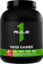 Rule 1 Proteins Mass Gainer - High-Calorie Weight Gain Formula with 1,220+ Calories, 250g+ Complex Carb Blend, 40g All-Whey Protein Per Serving (8 Servings, Strawberries & Crème)