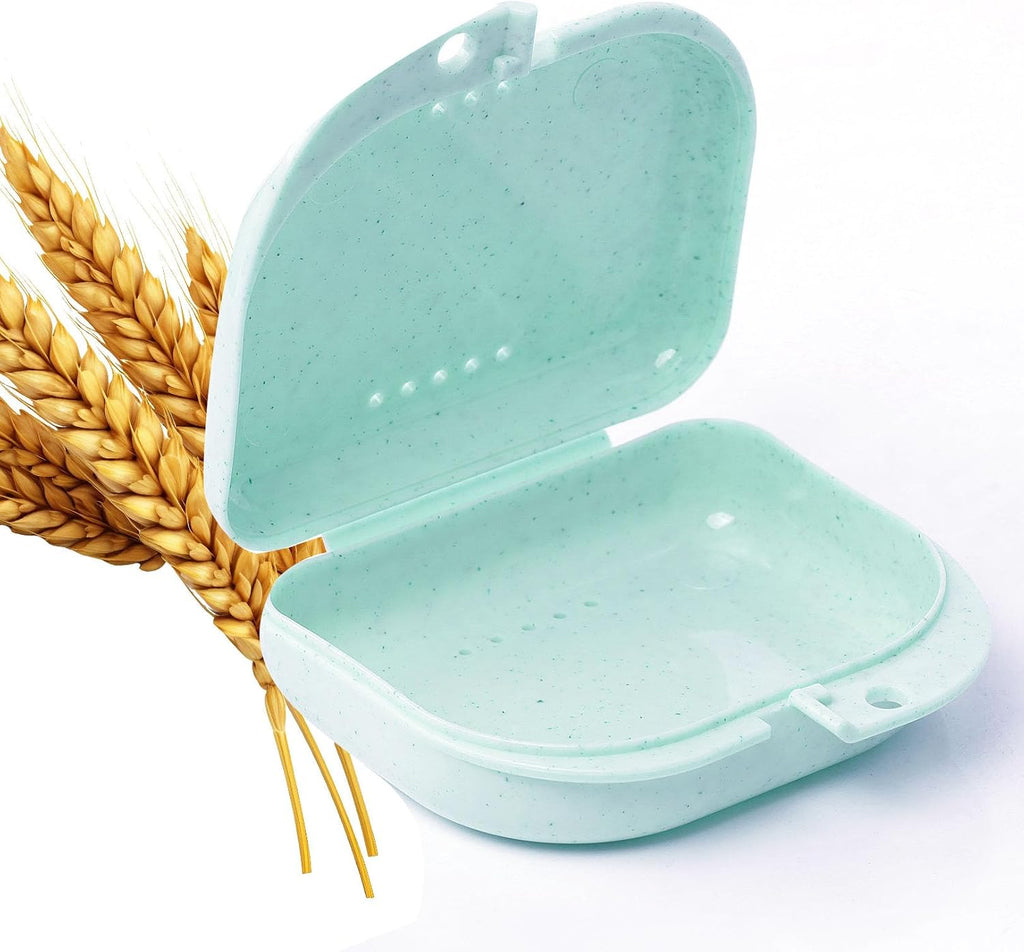 LA MIERE Retainer Case Wheat Straw Denture Case, Orthodontic Dental Case, Mouth Guard Case, Denture Box, Teeth Aligner Case, Celery Green