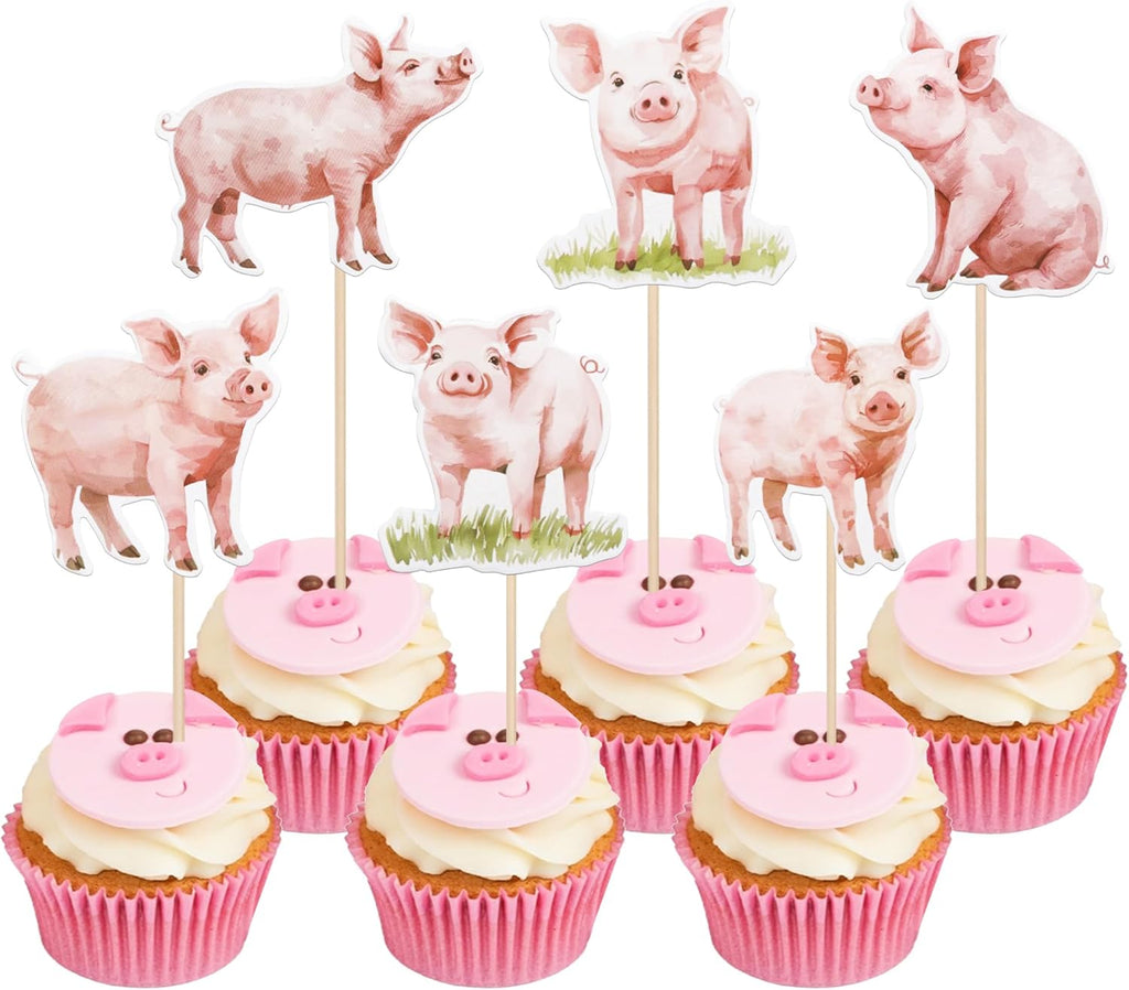 36 PCS Pig Cupcake Toppers Double Sided Pet Pig Cupcake Picks Farm Pig Oink Cupcake Decorations for Farm Animals Piggy Theme Baby Shower Kids Boys Girls Birthday Party Cake Decorations Supplies Pink