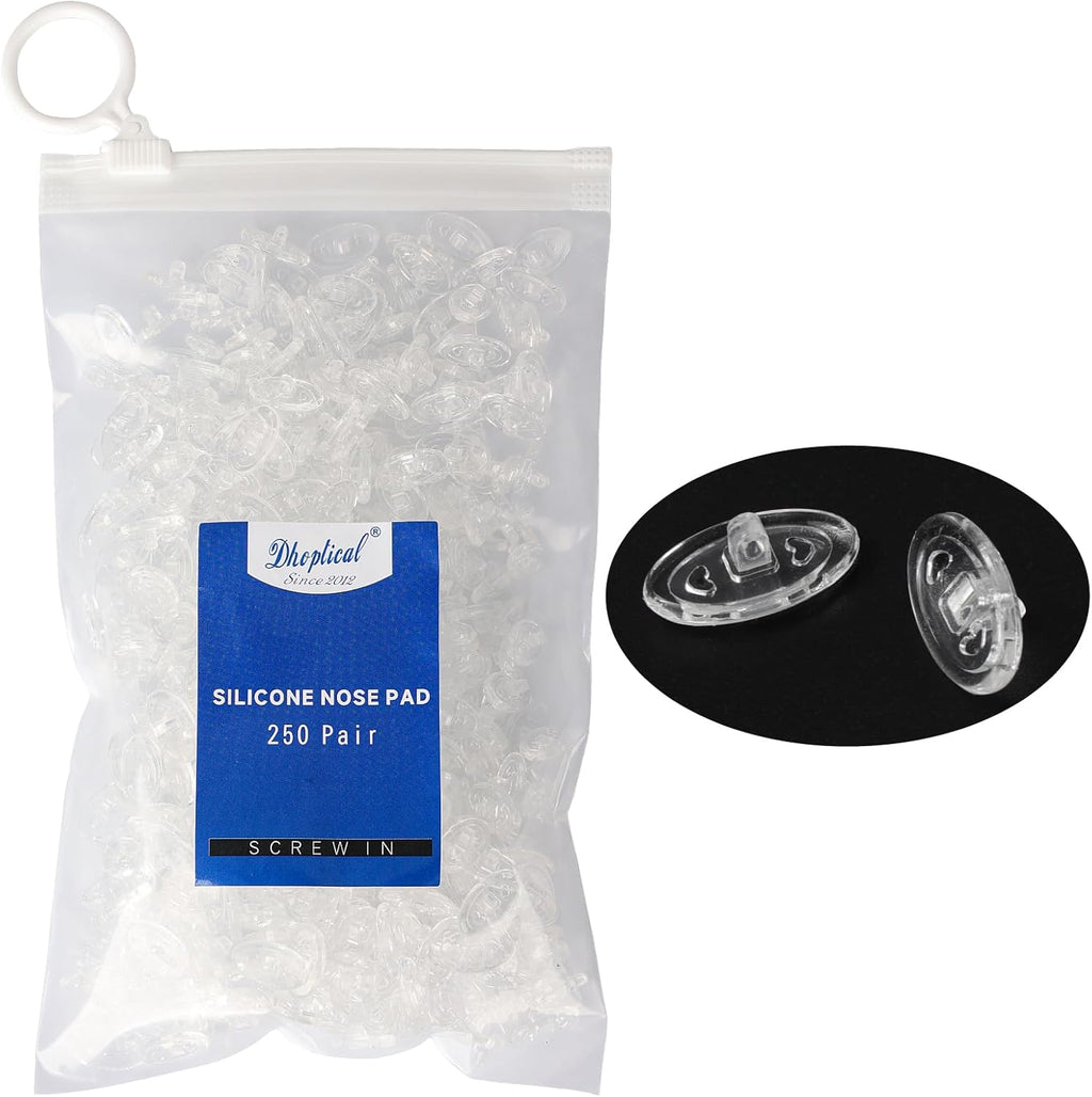 (250 Pair) Eyeglasses Nose pad Silicone Material Soft Push in and Screw in Different Size for Eyewear Shop and Eye Hospital by Dhoptical (Screw in 250 Pair, 15MM)
