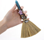 RENEMEGO Crystal Witch Altar Broom - Witchcraft Supplies with Blue Apatite Wiccan Stuff Fairy Magic Broomstick with Natural Healing Crystals Hexagonal Points Pagan Fengshui Reiki Energy Clearing Gift
