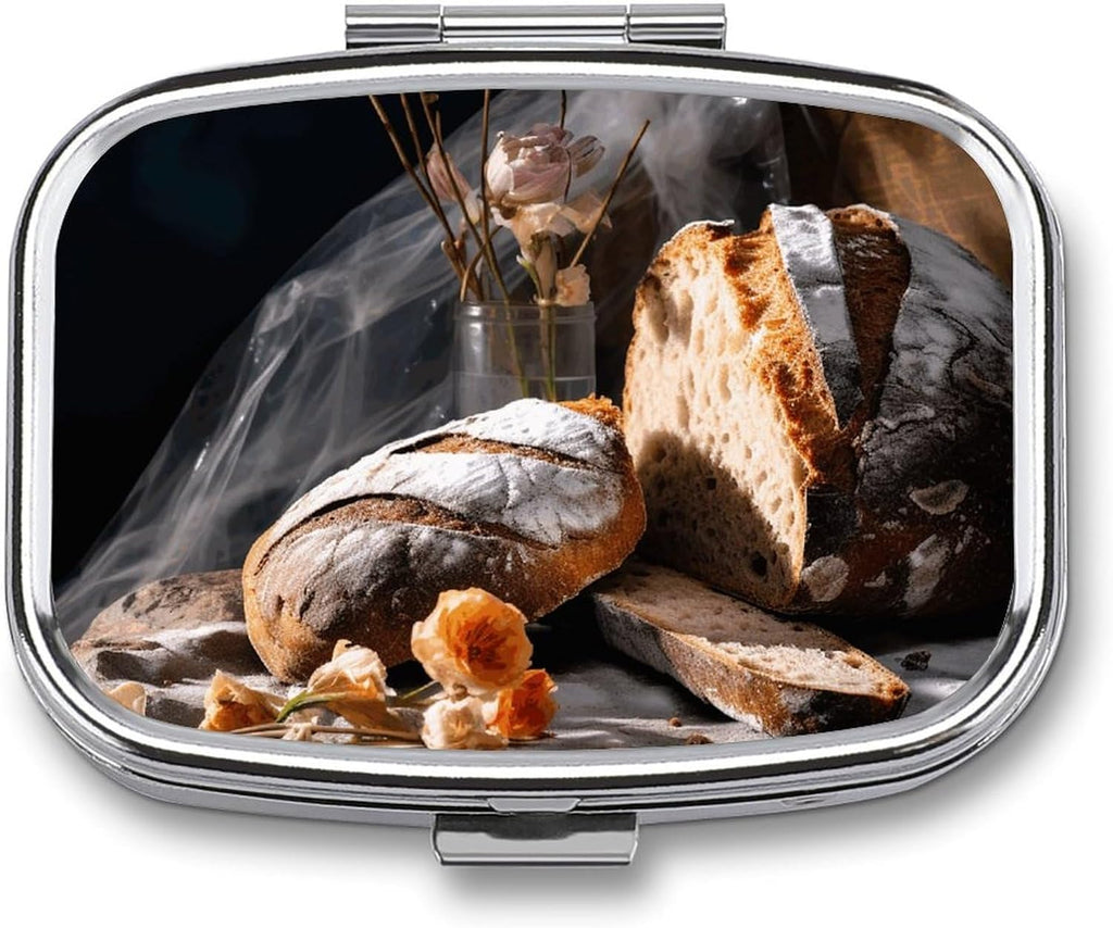 Pill Case for Purse & Pocket Pill Box 2 Compartment Medicine Pill Organizer Bread in Bakery Portable Travel Pillbox Medicine Vitamin Cod Liver Oil Storage Box