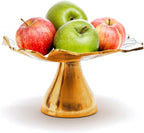 GUTE Flower Gold & White Fruit Bowl & Footed Pedestal Cake Stand Antique Inspired Pedestal Dessert Table Serving Tower Display Set Fruit Plate Organizer Tray for Weddings, Birthdays, 10" D 5.5" H